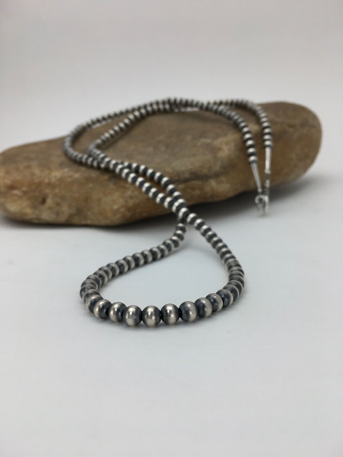 Native American 5mm Sterling Silver Beads Navajo 30" Single Strand Necklace