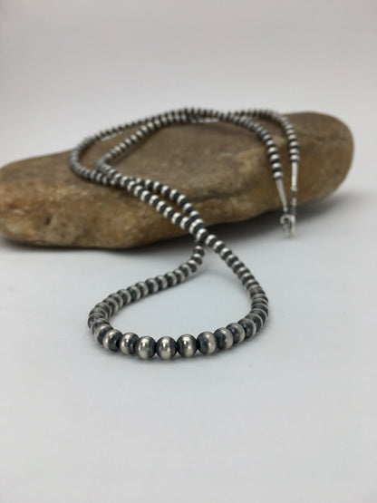 Native American 5mm Sterling Silver Beads Navajo 30" Single Strand Necklace