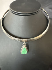H Joe Navajo Sterling Silver Green Turquoise Collar Choker Necklace 15” 19437