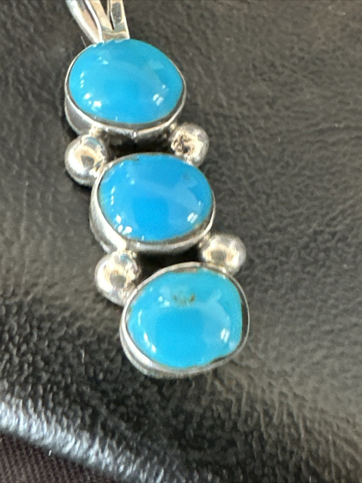 Robin Egg Turquoise 3 Stone Navajo Sterling Silver Cluster Pendant 18337