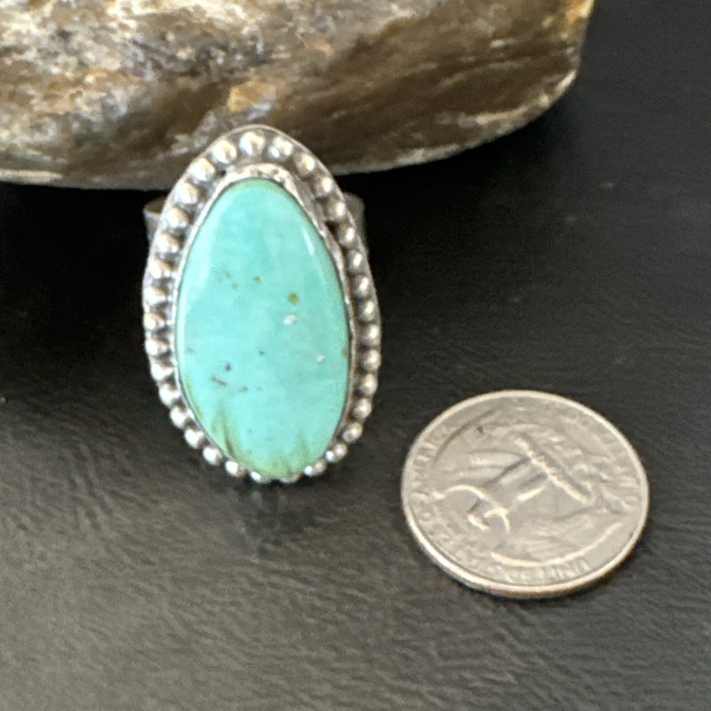 Navajo Sterling Silver Blue Green Turquoise Adjustable Ring Sz 10 18769