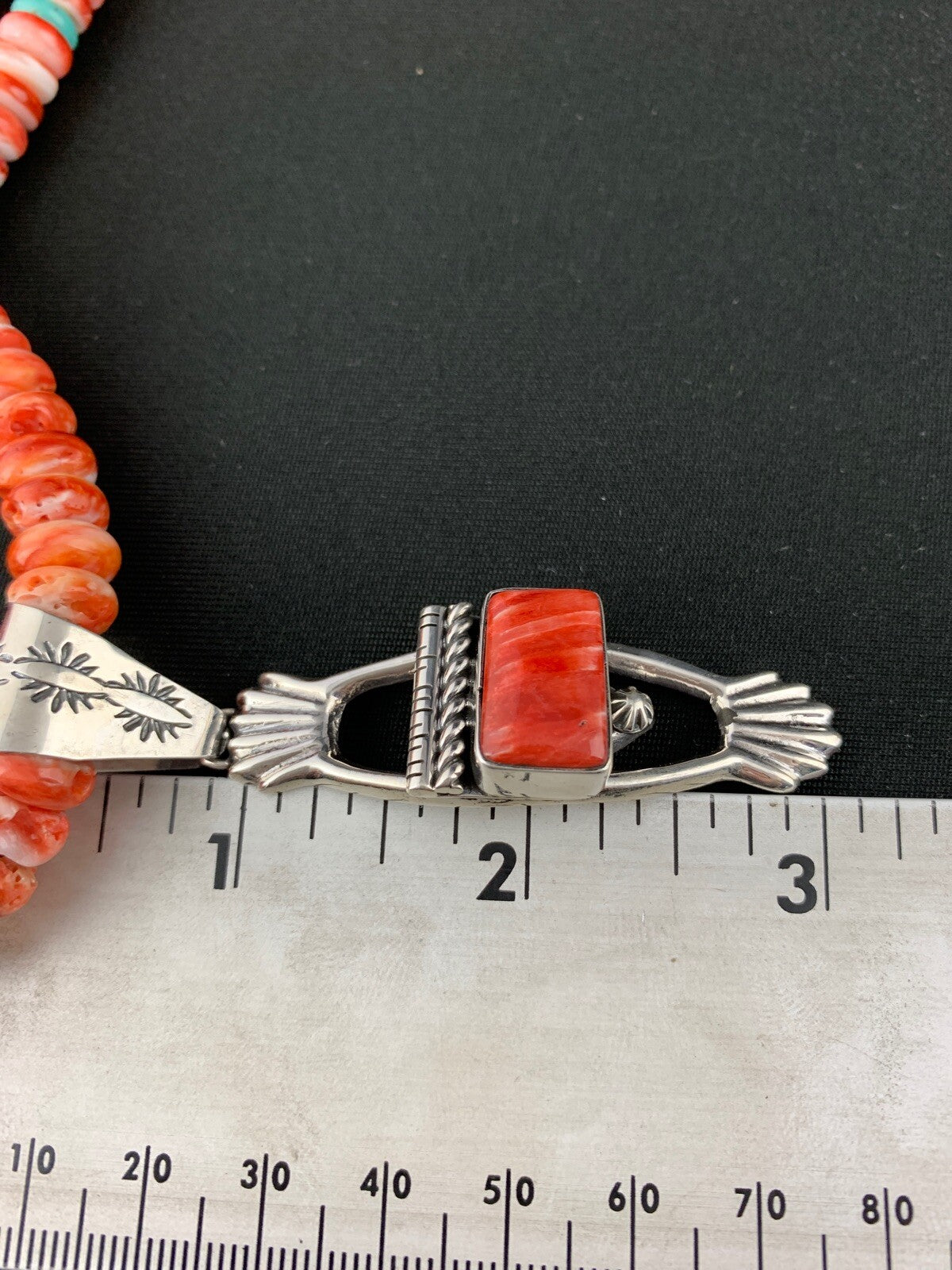 Mens Red Spiny Oyster Pendant Navajo Pearls Sterling Silver Necklace 18359