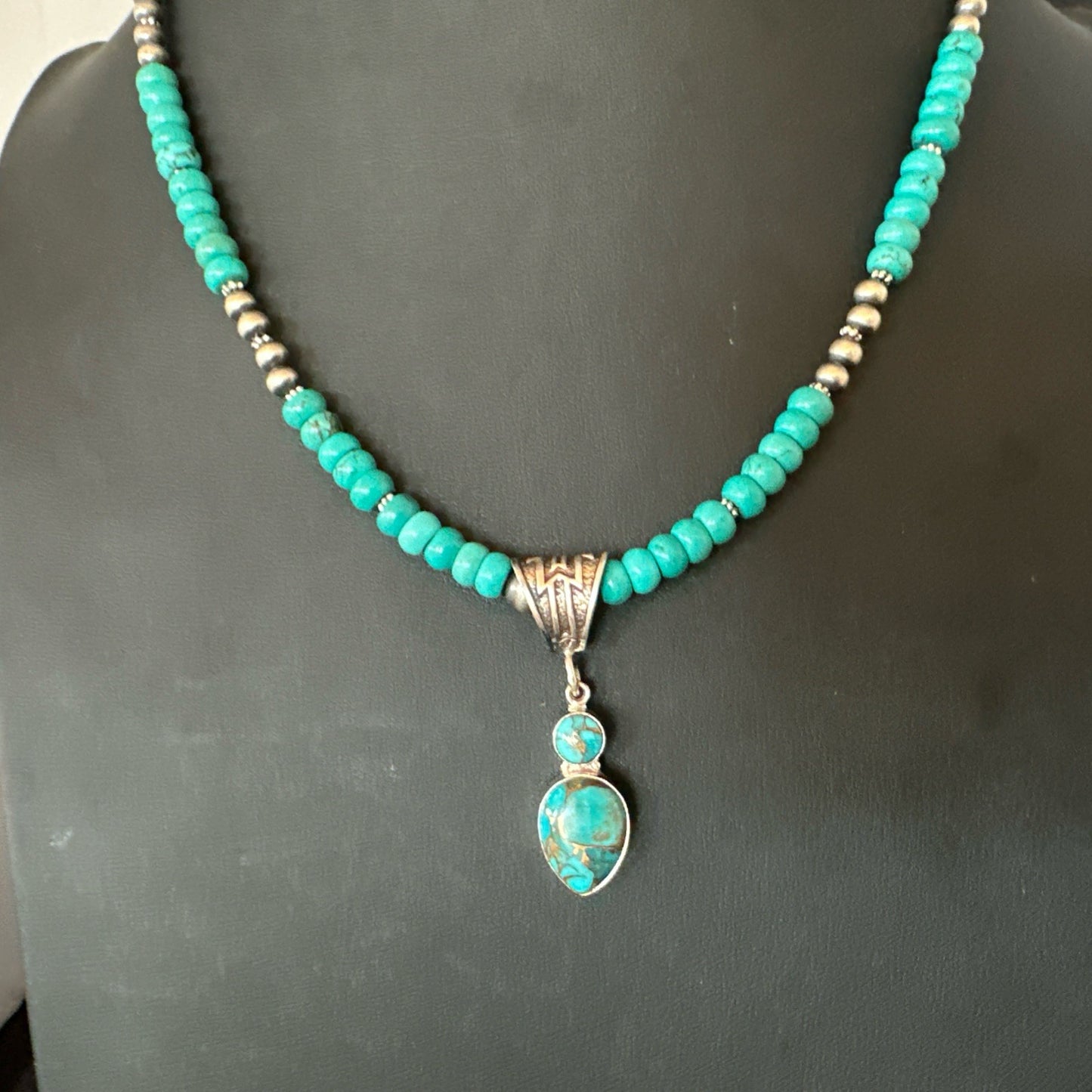 Blue Mohave Turquoise Cluster Pendant Navajo Sterling Silver Necklace 20" 19720