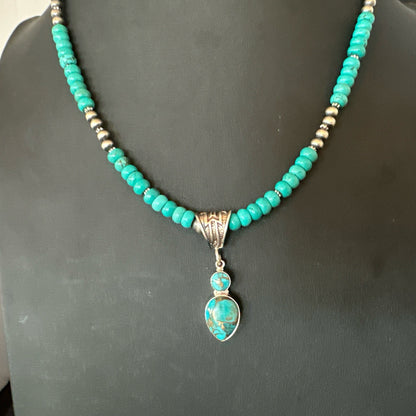 Blue Mohave Turquoise Cluster Pendant Navajo Sterling Silver Necklace 20" 19720