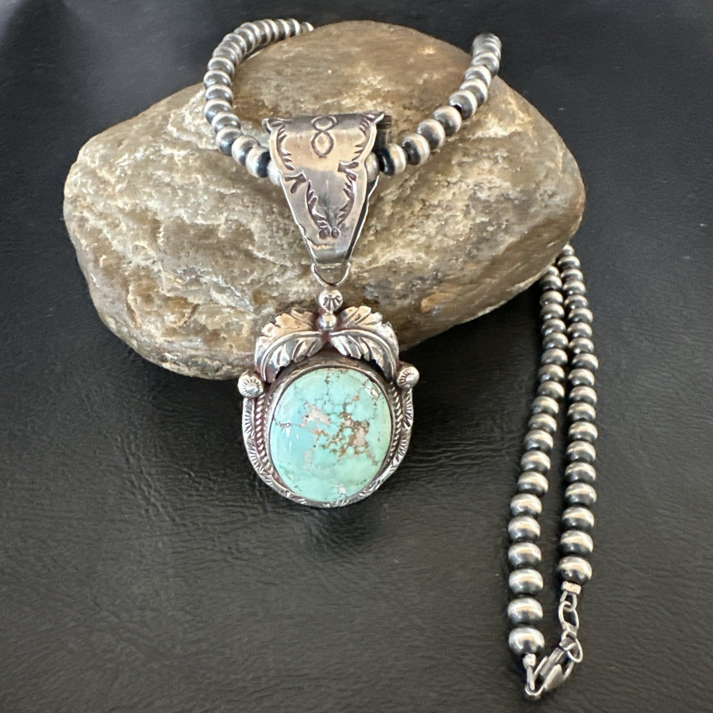 Navajo Sterling  Green Royston Turquoise Necklace Pendant 19356
