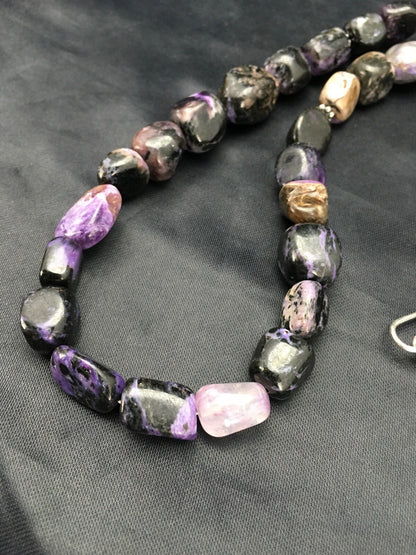 Purple Charoite Navajo Sterling Silver Beads Necklace 02700