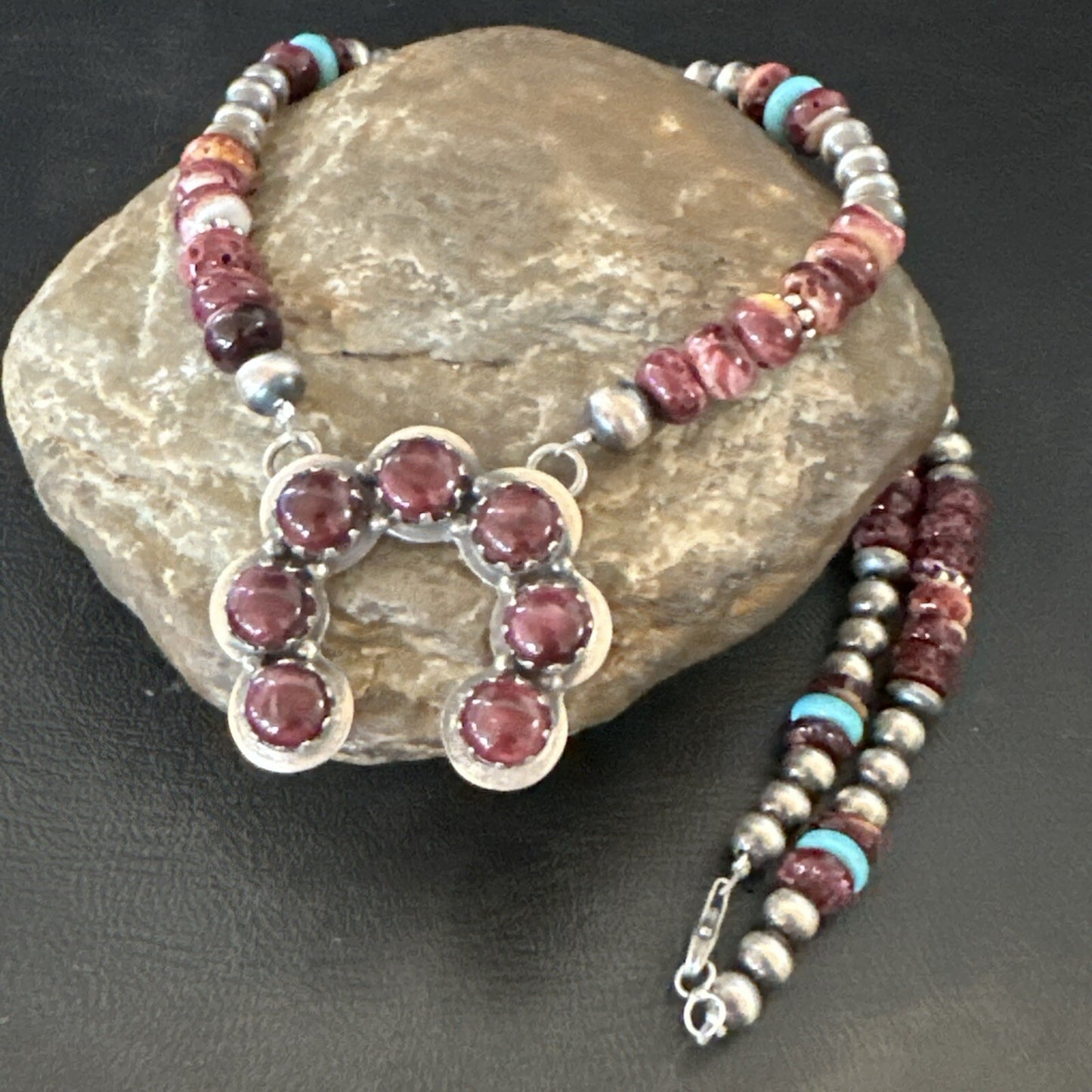 Purple Spiny Oyster Naja Pendant Turquoise Navajo Sterling Silver Necklace 18850