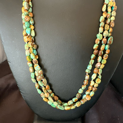 Sterling Silver Beads Heishi Green Turquoise 3 Strands Necklace 18821