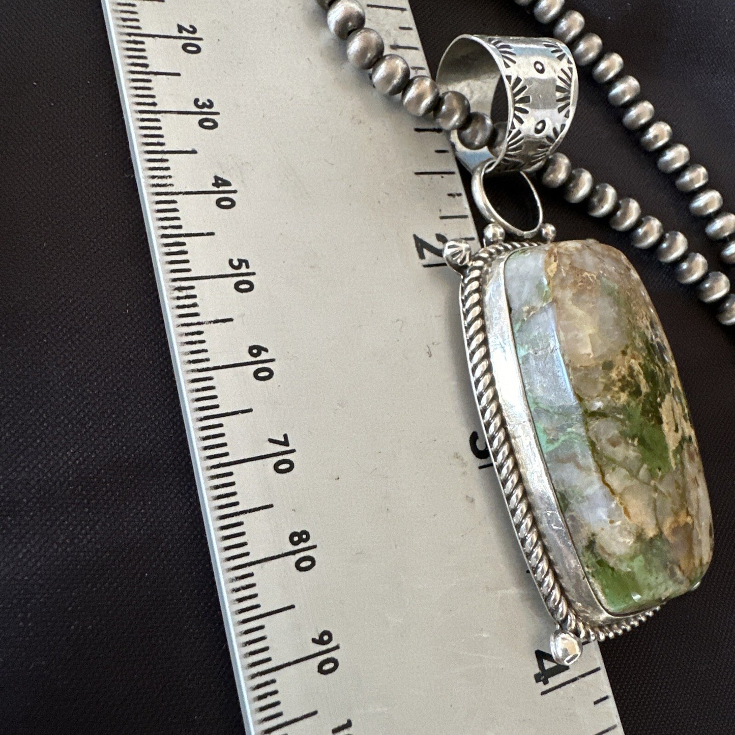 XL Mens Green Royston Turquoise Pendant Navajo Sterling Silver Necklace