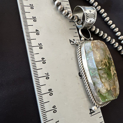 XL Mens Green Royston Turquoise Pendant Navajo Sterling Silver Necklace