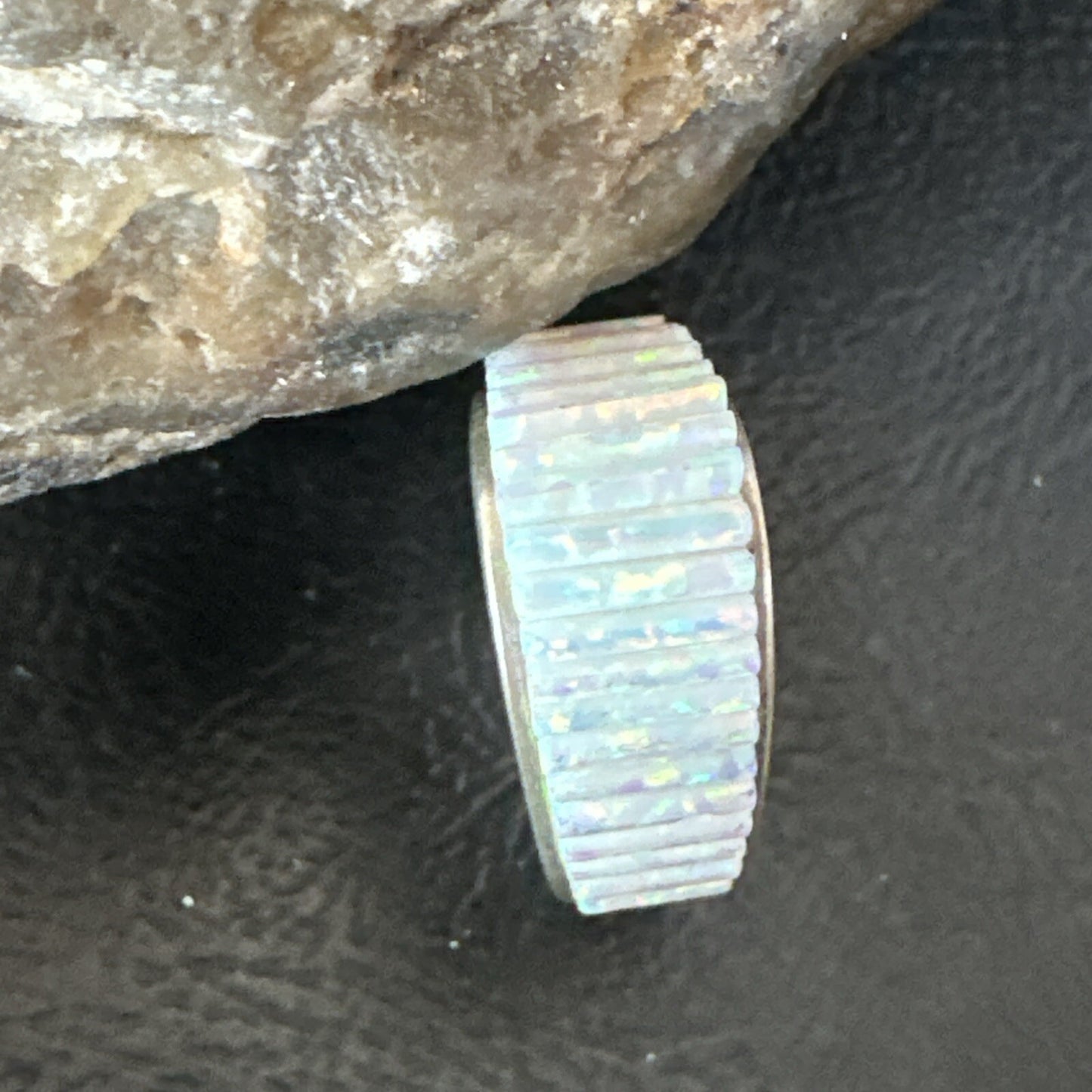 Blue Opal Navajo Sterling Silver Band Inlay Ring Size 6 18801