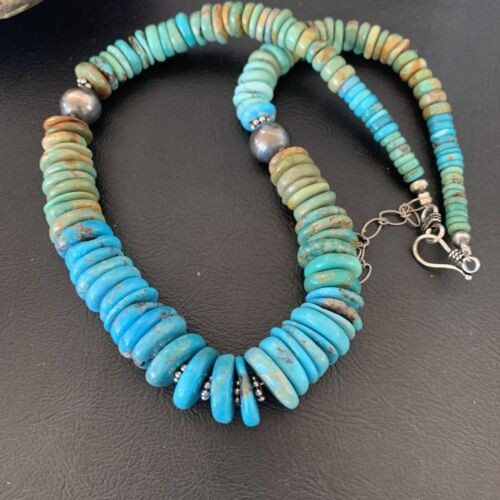 Navajo Blue Green Turquoise Necklace Sterling Silver 20" 11963