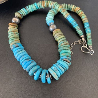 Navajo Blue Green Turquoise Necklace Sterling Silver 20" 11963