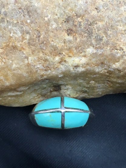 Native American Turquoise Inlay Navajo Sterling Silver Ring Sz 5.5 4034