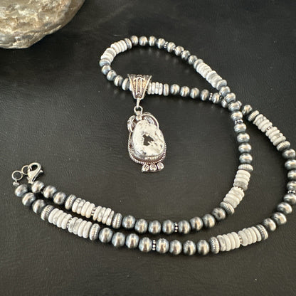 Men Women White Buffalo Turquoise Pendant Navajo Sterling Silver Necklace 17718