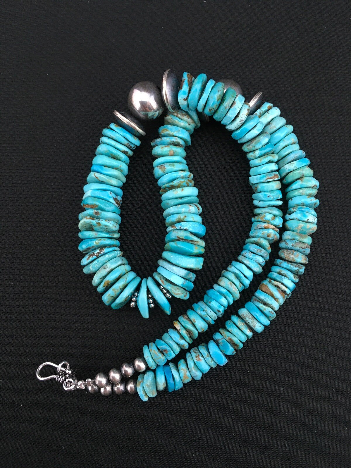 Native Blue Graduated Turquoise Navajo Sterling Silver Necklace 20" 04809