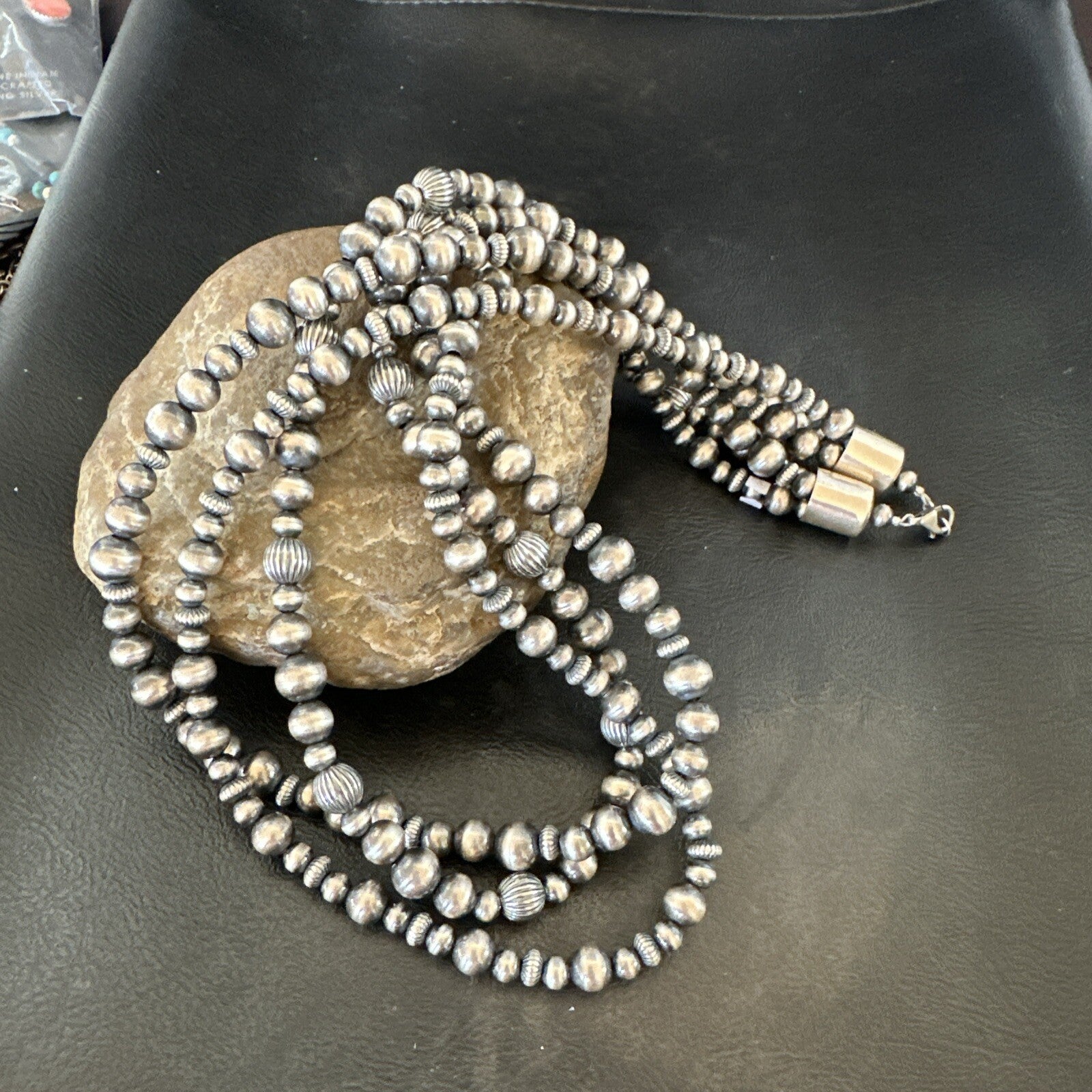 Mixed Bead Bib Sterling Silver Navajo Pearls Necklace 22” 3S 94422
