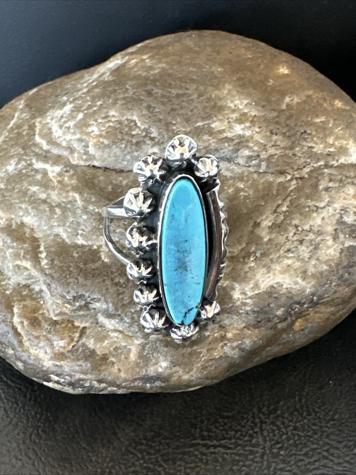 Blue Kingman Turquoise Native American Navajo Sterling Silver Ring Size 8 18634