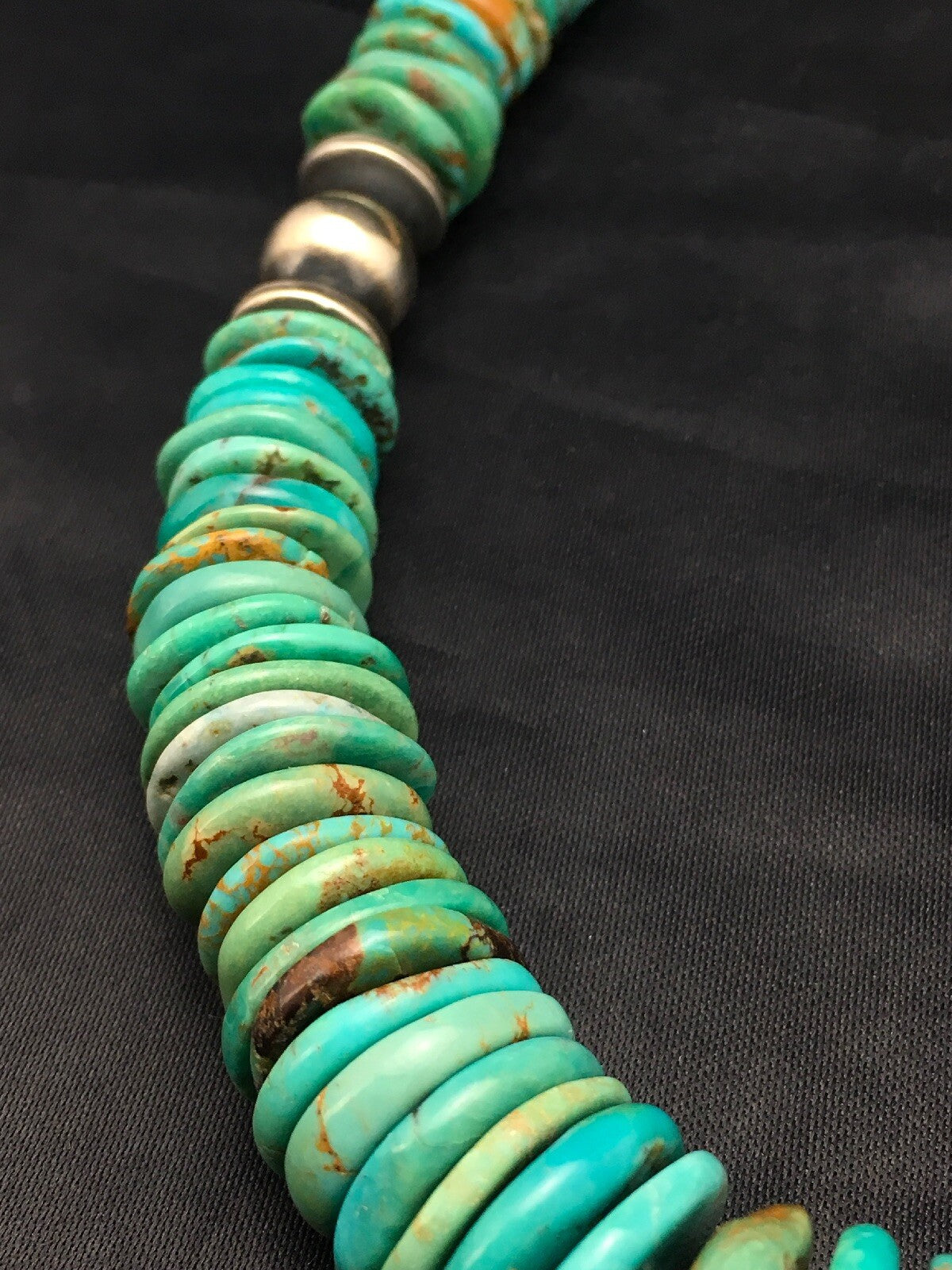 Turquoise Graduated Navajo Sterling Silver Necklace 18" 4047