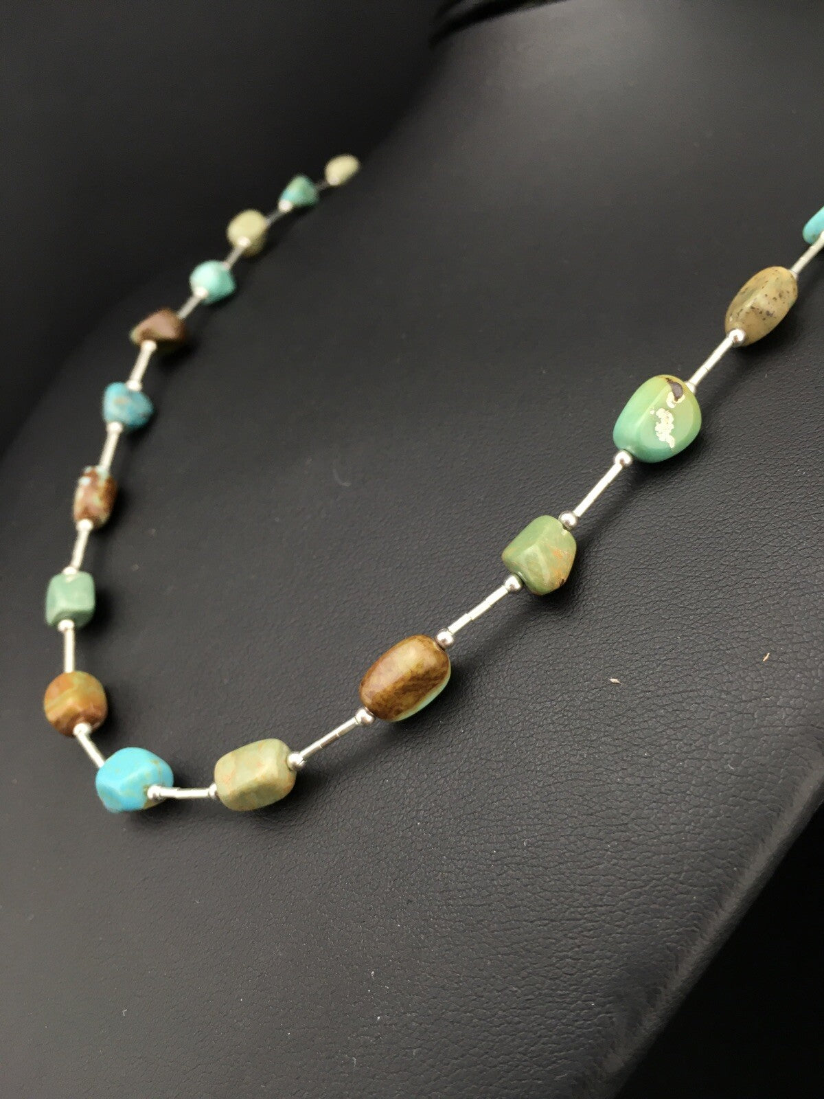 Turquoise Heishi Bead Navajo Liquid Sterling Silver Necklace 20" 01091