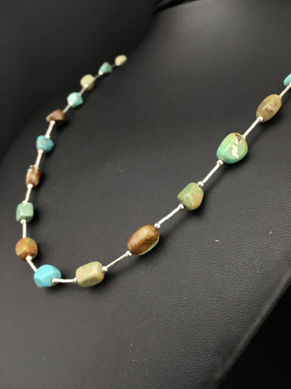 Turquoise Heishi Bead Navajo Liquid Sterling Silver Necklace 20" 01091