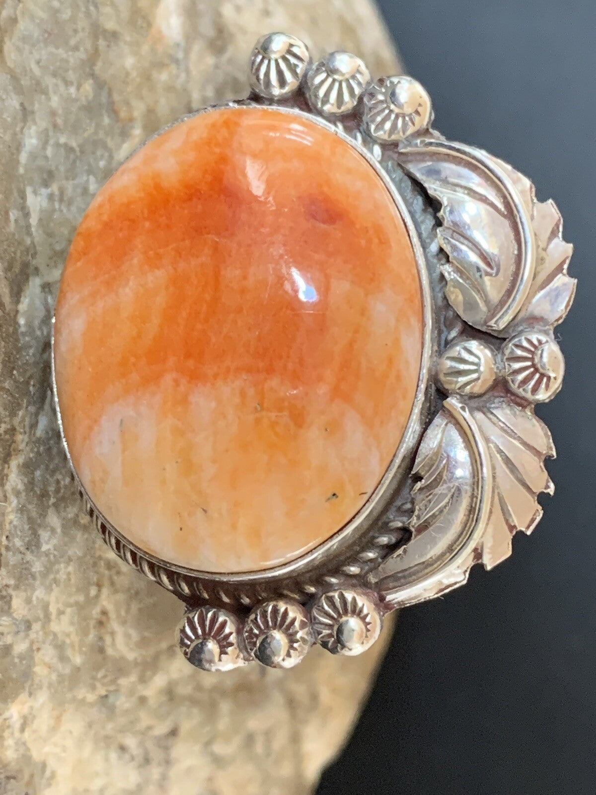 Orange Spiny Oyster Navajo Sterling Silver Ring Size 10.5 14694