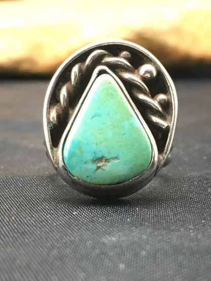 Native American Mens Blue Turquoise Navajo Sterling Silver Ring Sz 6.5 04056