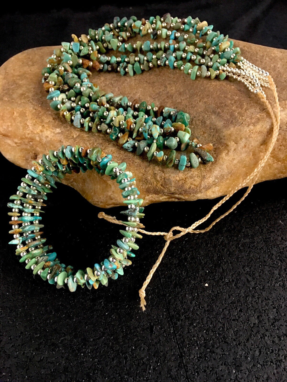 Native Nugget Turquoise Santo Domingo 3 Strand Necklace & Bracelet Set8762