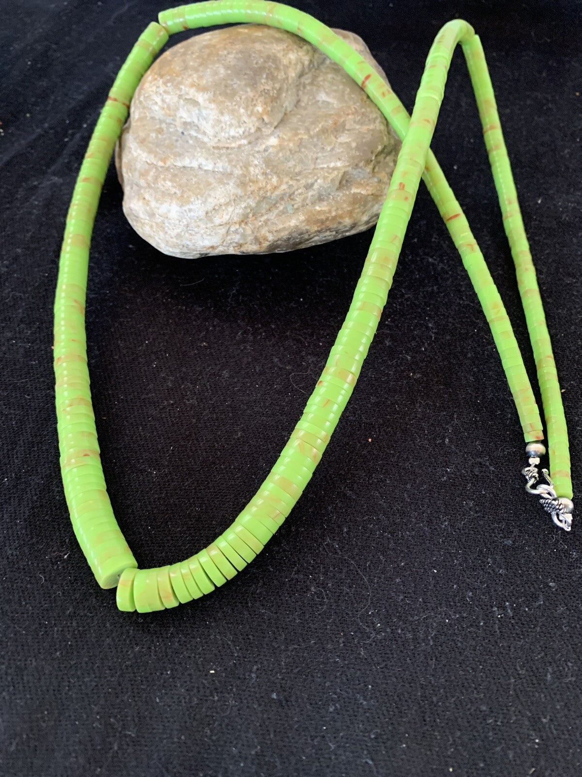Green Gaspeite Stabilized Navajo Sterling Silver Necklace 00214