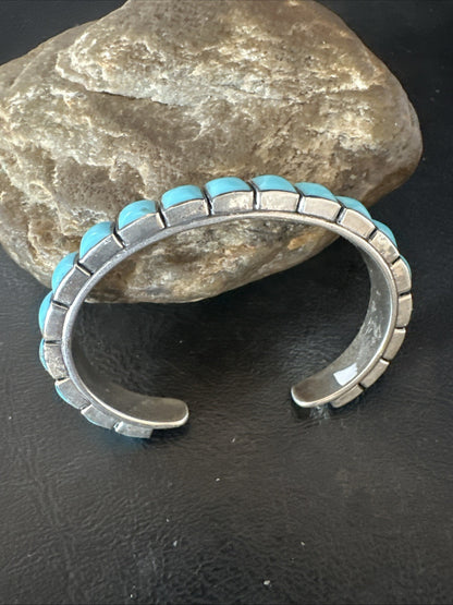 Blue Kingman SB Turquoise Navajo Sterling Silver Cuff Bracelet 6.5" 19069