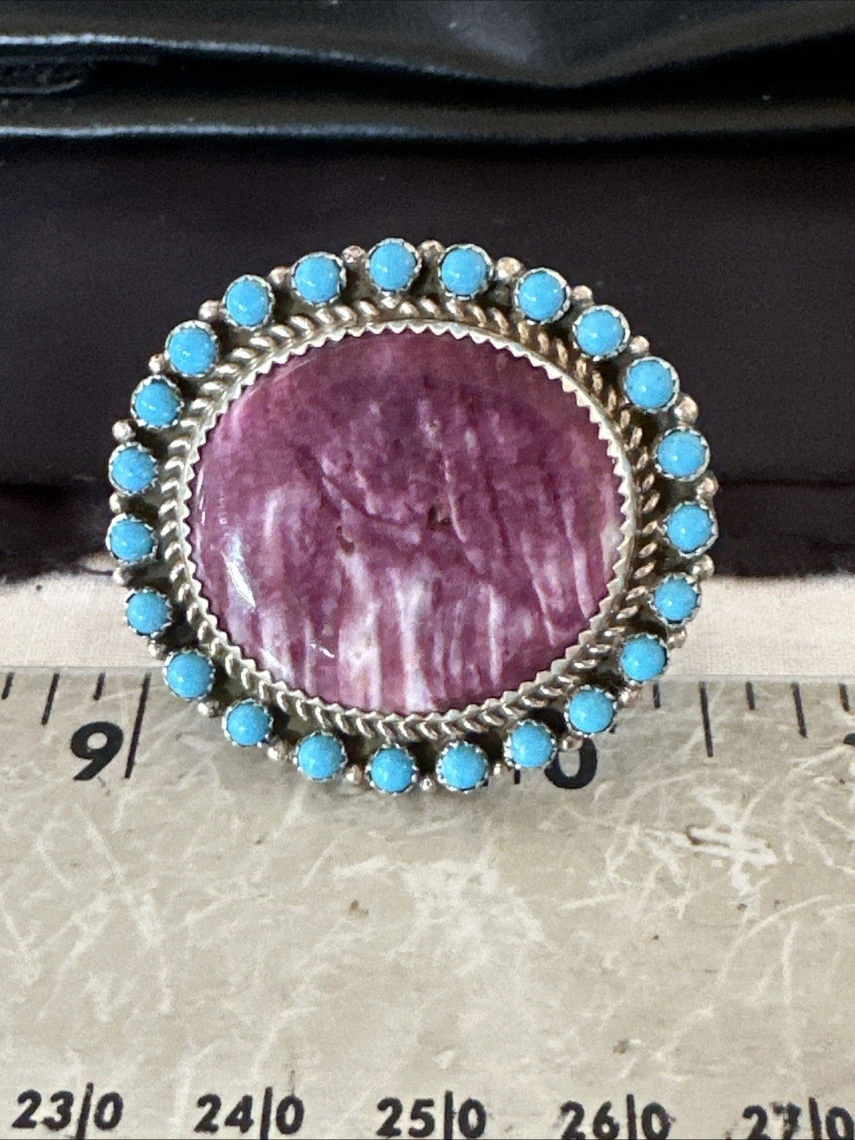 Cluster Kingman Turquoise Purple Spiny Navajo Sterling Silver Ring Sz 10 19104
