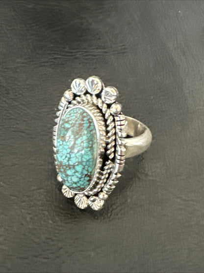 Navajo Sterling Silver Spiderweb Turquoise Adjustable Ring Sz 8 19616
