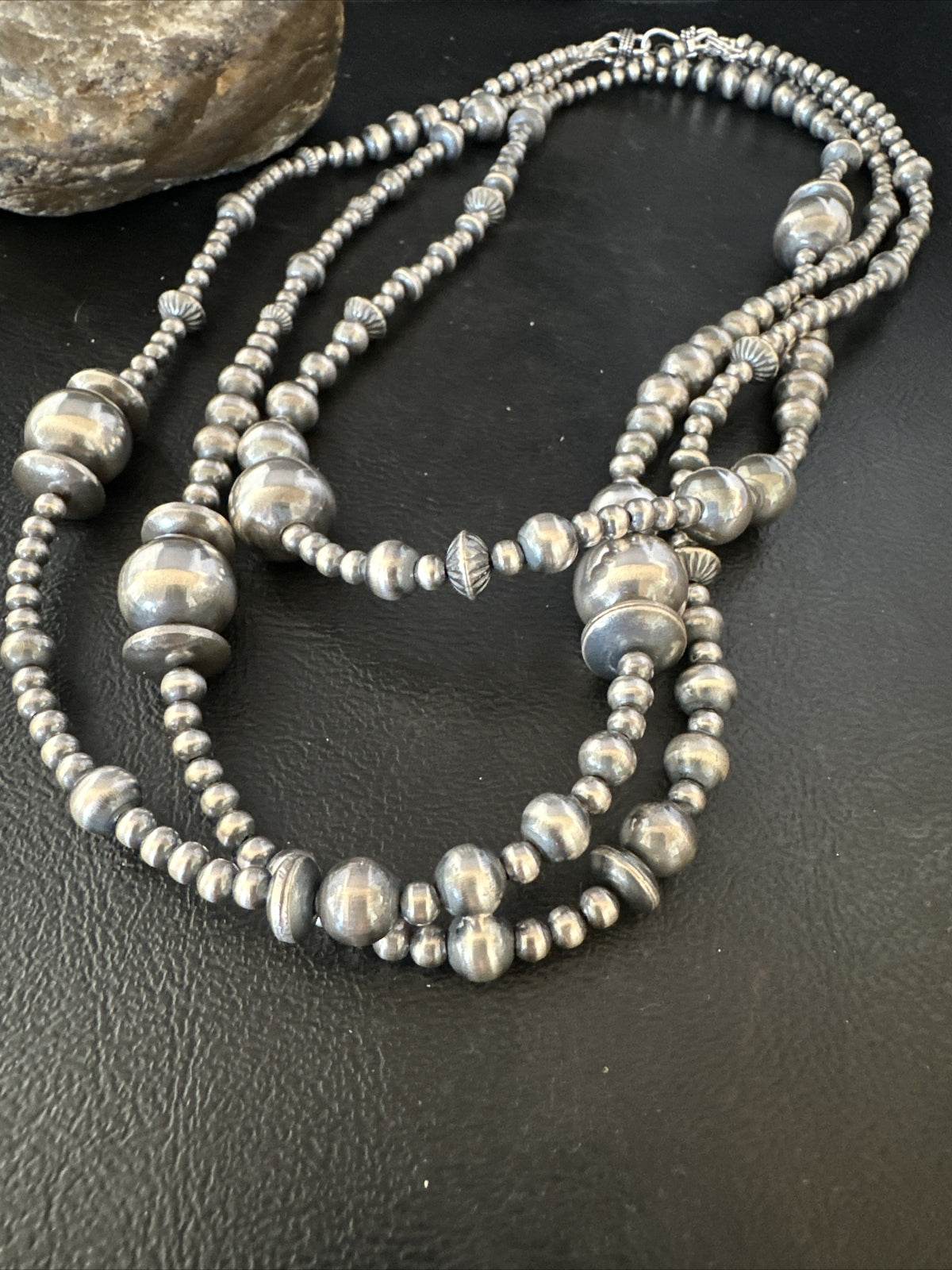 Mixed Bead Bib Sterling Silver Navajo Pearls Necklace 20” 3S 94420