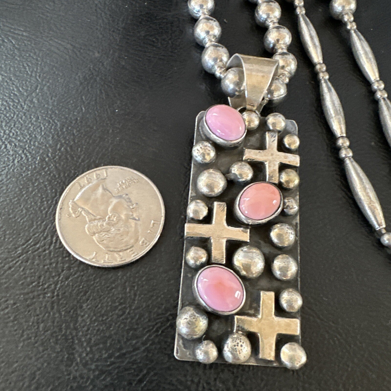 Navajo Pearls Pink Conch Necklace Pendant 19” Native American 15908