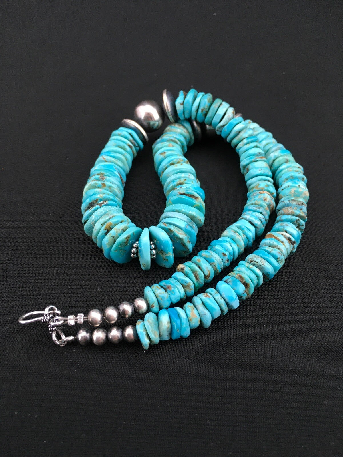 Native Blue Graduated Turquoise Navajo Sterling Silver Necklace 20" 04809