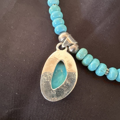 WoMens Blue Kingman Turquoise Pendant Navajo Sterling Silver Necklace 21" 18416