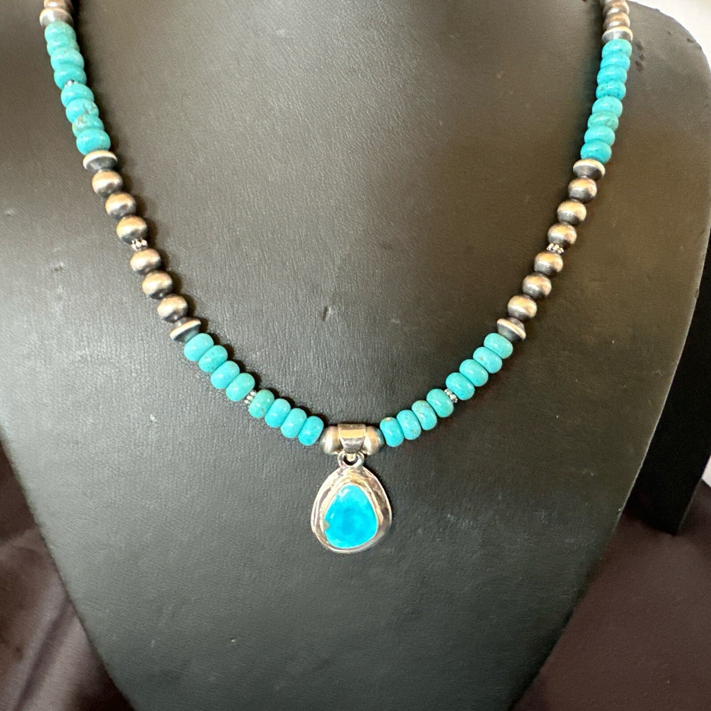 WoMens Blue Kingman Turquoise Pendant Navajo Sterling Silver Necklace 21" 17965