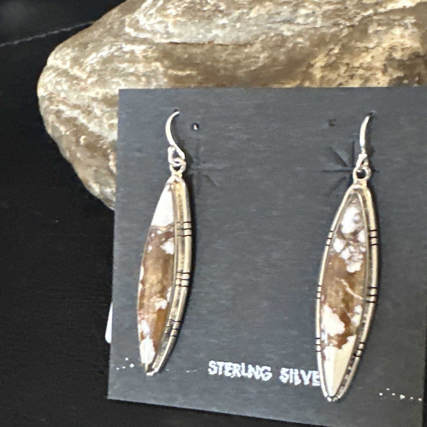 Native American Navajo Sterling Silver Wild Horse Turquoise Earrings 01377