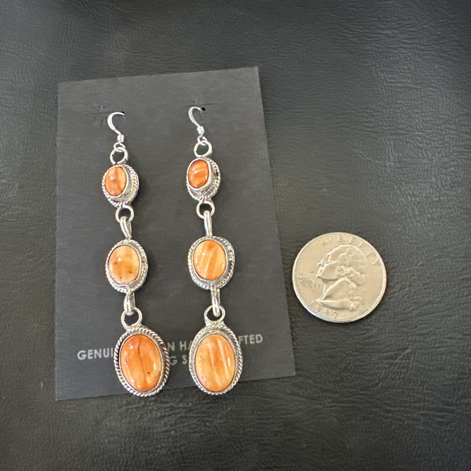 Native Navajo Sterling Silver Orange Spiny Oyster Dangle Earrings 1228