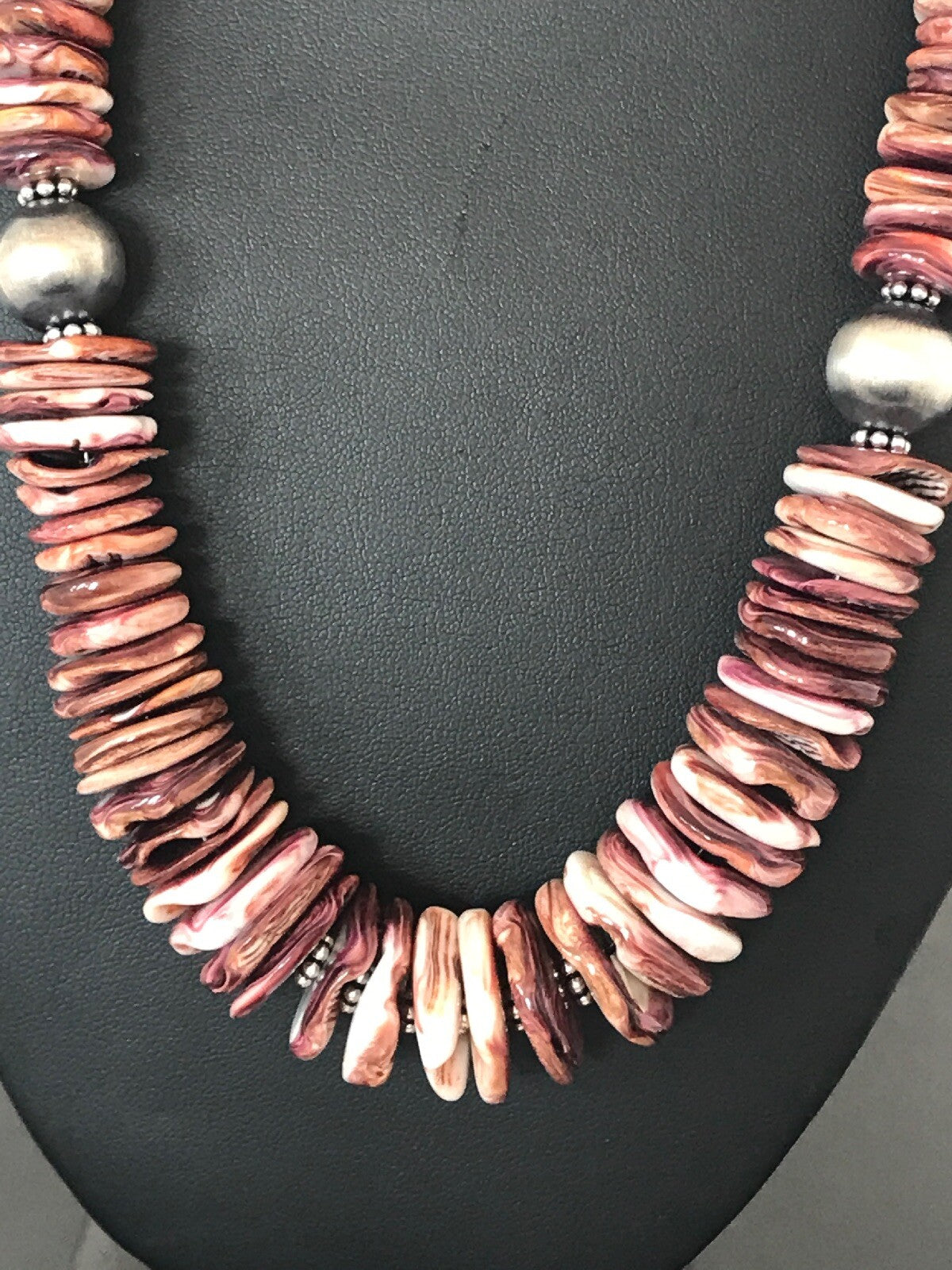 Purple Spiny Oyster Navajo Pearls Sterling Silver Native American Necklace 08485