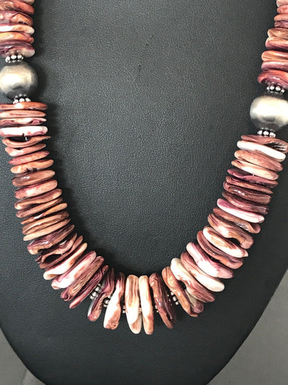 Purple Spiny Oyster Navajo Pearls Sterling Silver Native American Necklace 08485