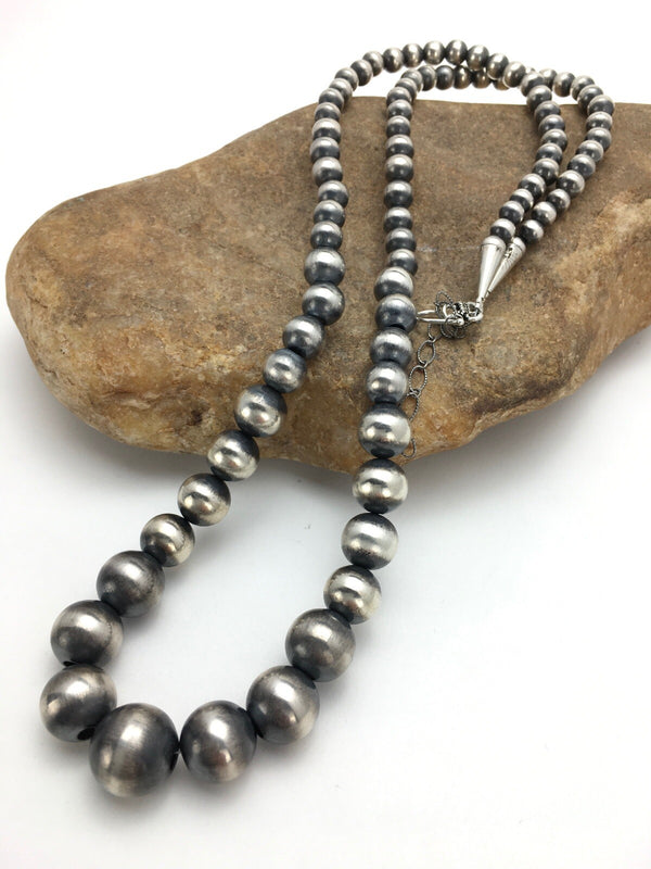 Navajo Pearls Graduated Bead Necklace 26" | Sterling Silver | Authentic Native American Handmade | 92126