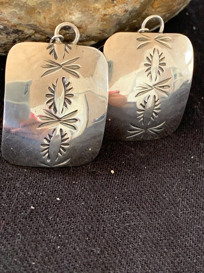 Native American Indian Navajo Sterling Silver Stamped Earrings Set 4835