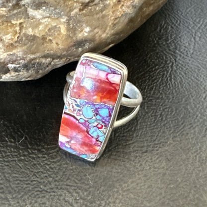 Blue Turquoise Spiny Oyster Southwestern Sterling Silver Ring Size 9 18540