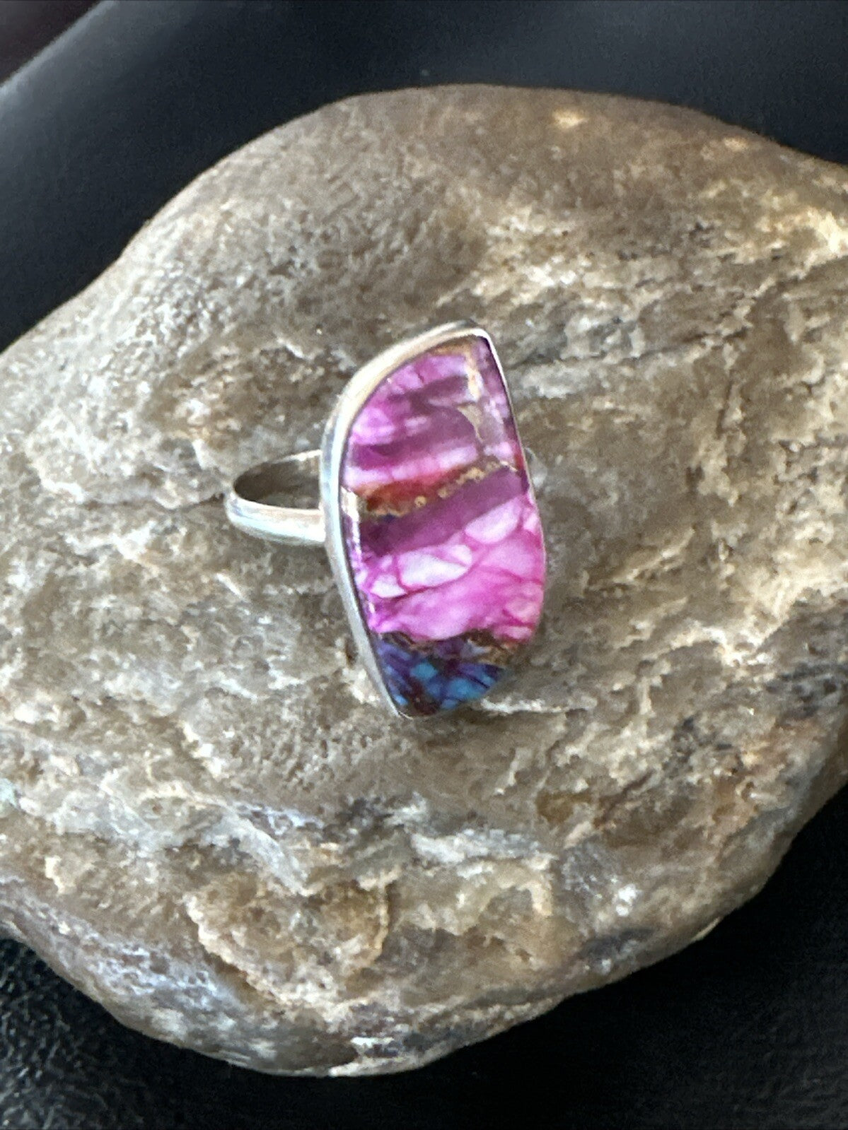 Blue Turquoise Purple Spiny Oyster Navajo Sterling Silver Ring Size 10 18202