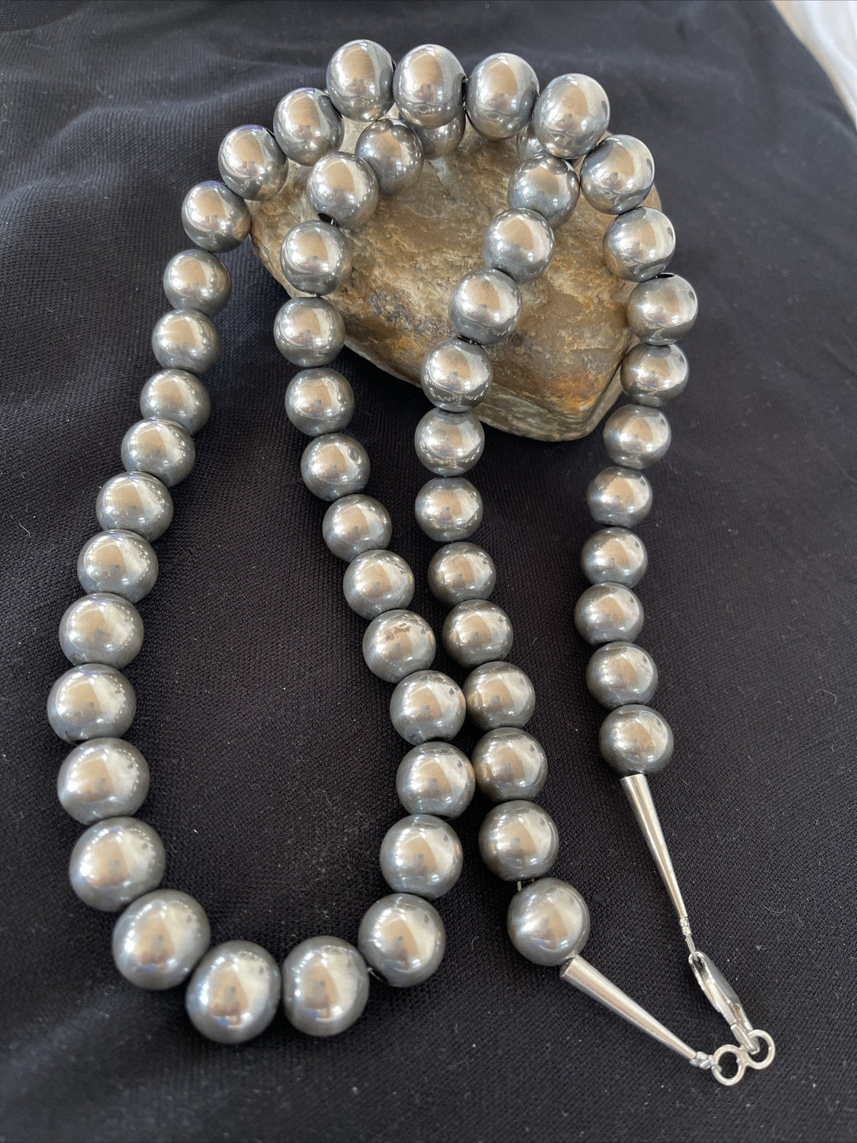 Native American 14mm Sterling Silver Navajo Pearls 30” Single-Strand Necklace