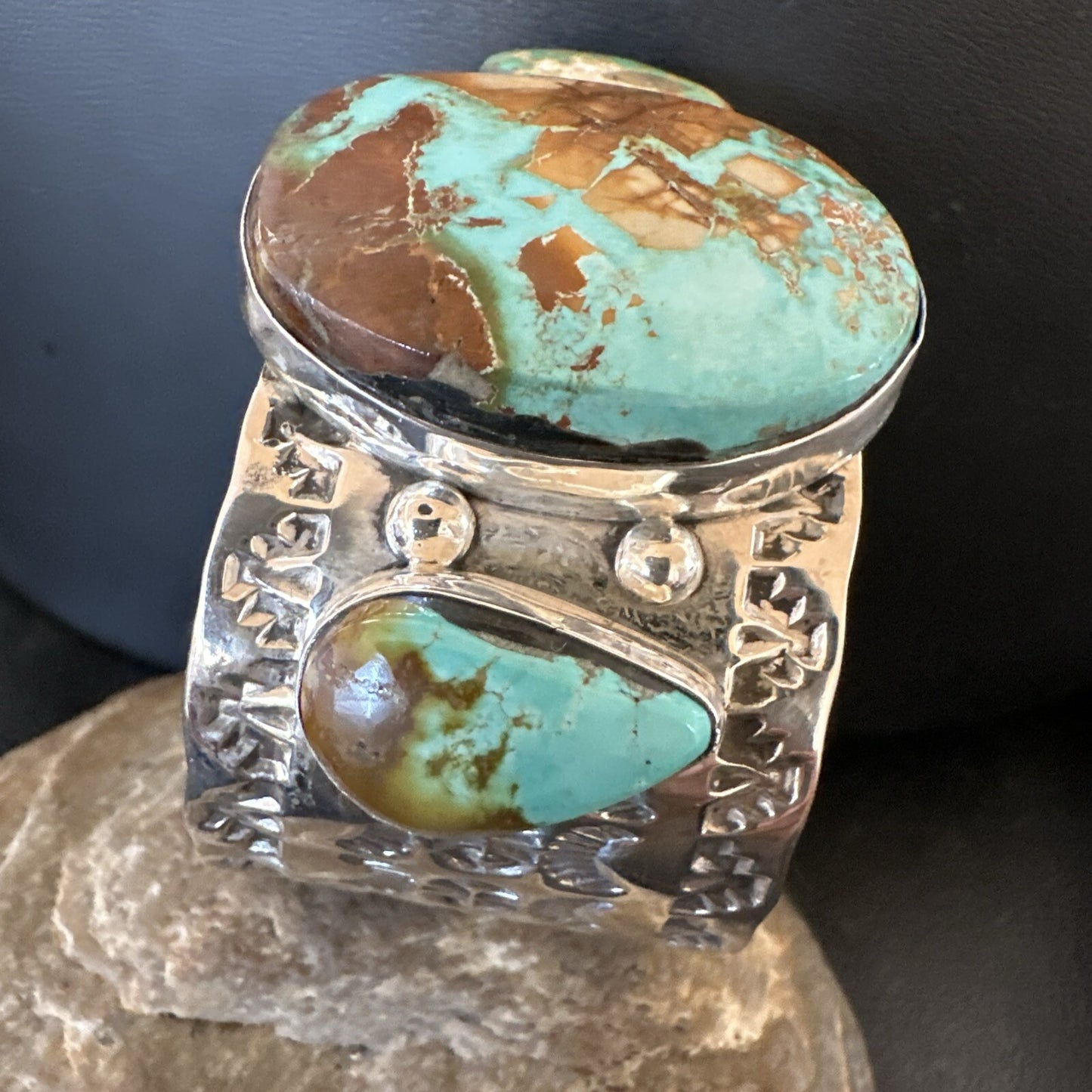 Navajo Green Royston TURQUOISE Sterling Silver Cuff Bracelet 17937