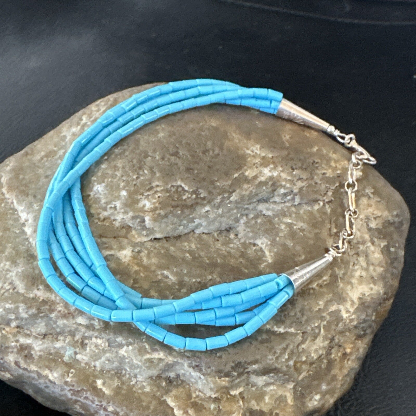 Blue Turquoise Heishi 5S Liquid Sterling Silver Bracelet 7” 18362