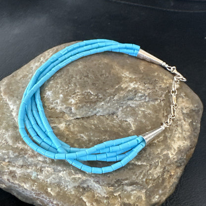 Blue Turquoise Heishi 5S Liquid Sterling Silver Bracelet 7” 18362