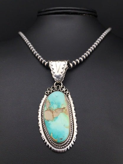Royston Turquoise Pendant Navajo Pearls Sterling Silver Necklace 4820